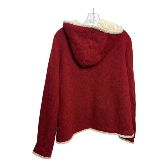 KUHL Apres Hoodie Woman’s Large Full Zip Alfpaca Fleece Shearling Jacket Red - Picture 2 of 9